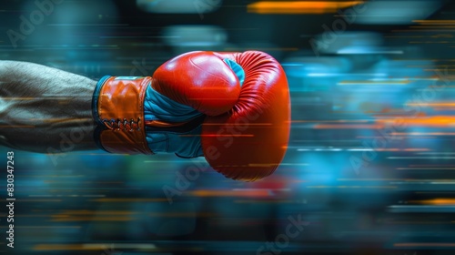 Red boxing glove with motion blur symbolizing speed, impact, and dynamic movement in sports or competition