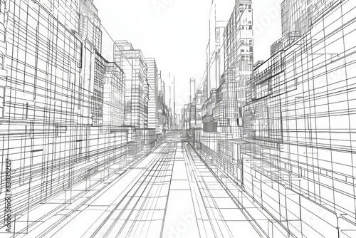 Outline city concept vector. Wire-frame style. The layers of visible and invisible lines. 3D illustration 