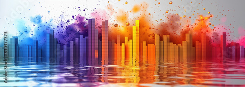 Colorful spectrum with audio equalizer bars on abstract background illustration.