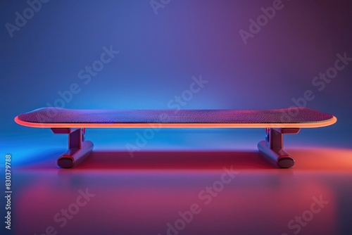 A skateboard resting on a wooden table. Great for sports and recreation concepts