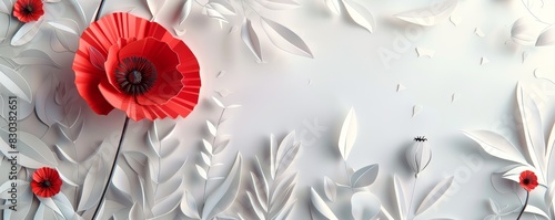 Paper Cut Red Poppy Banner: Symbol of Remembrance, ANZAC Day