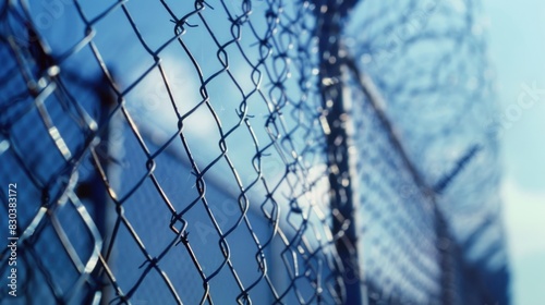 Detailed view of a chain link fence, suitable for security concepts