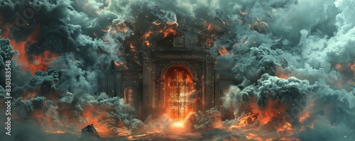 Burning Grandeur: A Digital Painting of a Building Engulfed in Flames | Fiery Art
