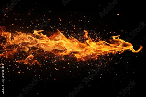 A close-up view of a fire on a black background, suitable for various design projects