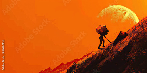 Rebranding: The Uphill Struggle for Progress - A compelling image of a determined figure laboriously pushing a substantial boulder uphill, symbolizing the arduous journey of bringing about positive