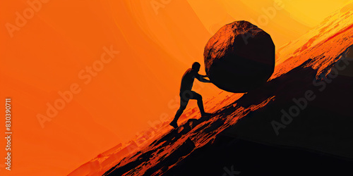 Rebranding: The Uphill Struggle for Progress - A compelling image of a determined figure laboriously pushing a substantial boulder uphill, symbolizing the arduous journey of bringing about positive