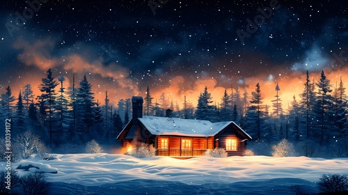 Winter Serenity A Cozy Log Cabin Nestled in a Snowy Forest
