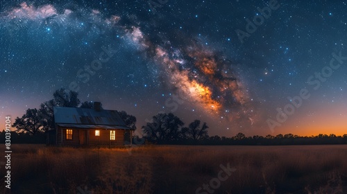 Milky Way Arches Over Tranquil Country Farmhouse at Night
