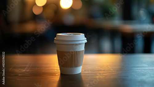 a minimal style of black coffee in a plain white colour paper cup with a blurred background