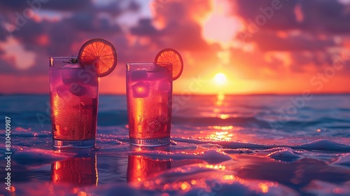 Refreshing Cocktails on the Beach at Sunset: Summer Holiday Party