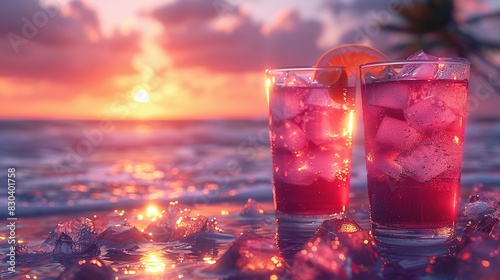 Refreshing Cocktails on the Beach at Sunset: Summer Holiday Party