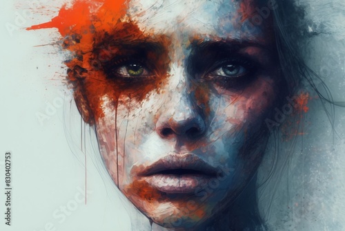 Abstract woman face with depression and sad emotions, depression and saddens concept 