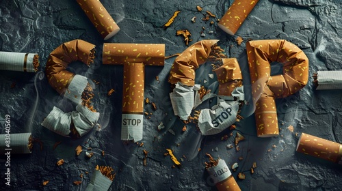 Stop Smoking Concept with Broken Cigarettes