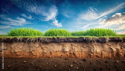 Underground soil layer of earth with eroded ground and grass on top
