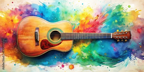 Colorful abstract acoustic guitar painting created with musical instrument brushes by