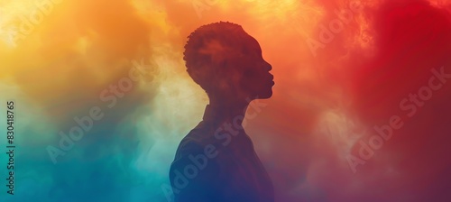 Silhouette of trans black woman on colorful background. LGBT pride gender equality wallpaper. Generative AI technology. 