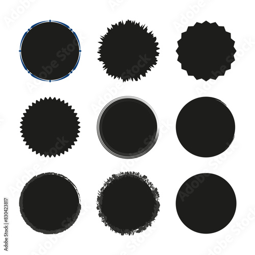 Variety of black circle badges set. Decorative round borders collection. Sticker edge designs.