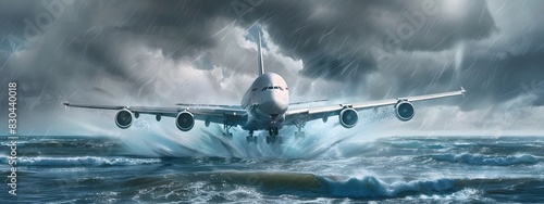 Dramatic Airplane Turbulence Over Stormy Ocean Skies