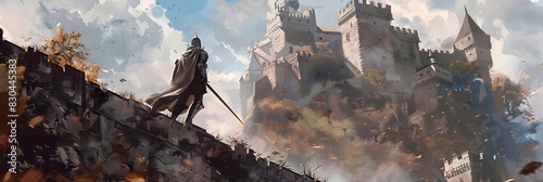 Steadfast Knight Defends Majestic Medieval Castle Amidst Autumnal Splendor
