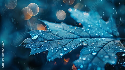 beautiful blue leaves with dewdrops. 