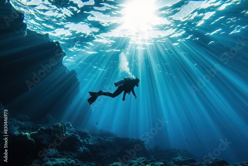 Underwater beauty adventure sunlight swimming.