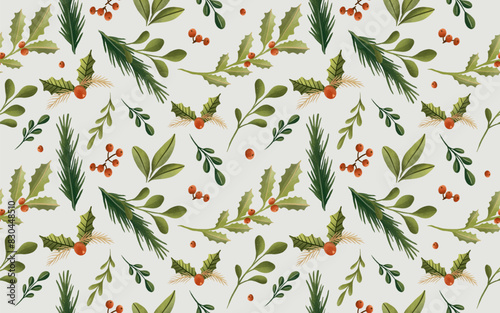 Christmas floral seamless pattern for holiday gift wrap, wallpaper or textile