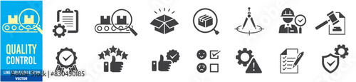 Quality control icon set. check auditin quality assurance testing evaluation spection product process. Editable stroke vector icons collection illustration.