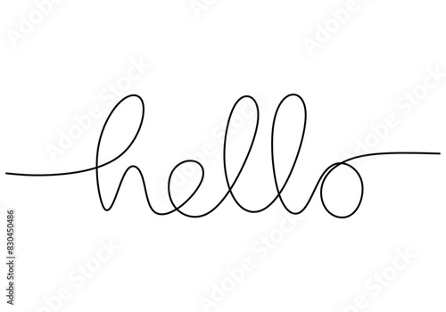 Hello handwritten inscription. One line drawing phrase hand writing calligraphy card lettering.