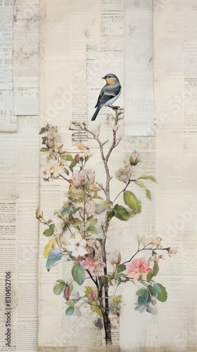 Wallpaper ephemera pale Dove painting bird art.