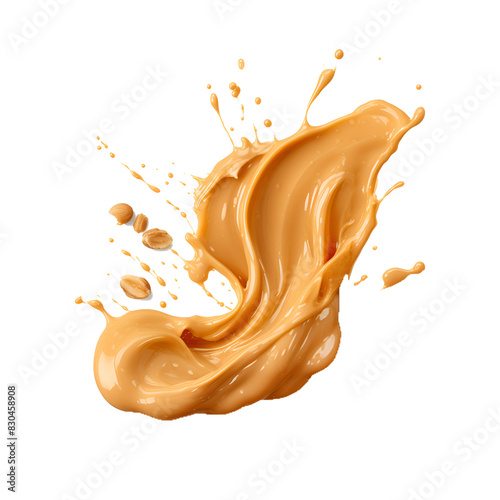 splash peanut butter with peanut seeds isolated on transparent background cutout