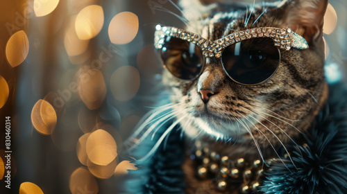 A glamorous cat walking the runway, showcasing the latest fashion trends. 