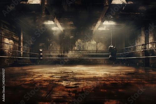 Boxing Gym architecture illuminated darkness.