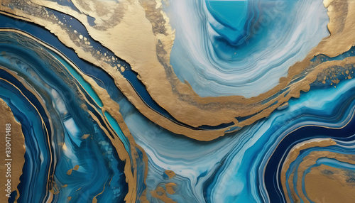 Gennerative AI - Oil painting,Abstract ocean- ART. Natural Luxury. Style incorporates the swirls of marble or the ripples of agate. Very beautiful blue paint with the addition of gold color.