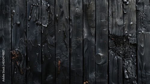 Background of charred black wooden planks