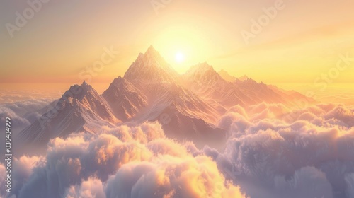 Mountain Sunrise Peaks Towering over Clouds