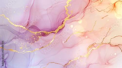 : A delicate alcohol ink abstract background with soft pastels and intricate gold veins, creating an ethereal and sophisticated composition.