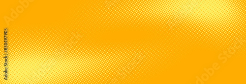 Yellow halftone pattern. Retro comic gradient background. Bright orange pixelated dotted texture overlay. Cartoon pop art faded gradient pattern. Vector backdrop for poster, banner, advertisement