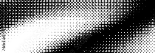 Bitmap grunge gradient texture. Black and white pixelated dither pattern wallpaper. Abstract glitchy 8 bit game pattern background. Retro wide rasterized backdrop. pixel art Illustration. Vector