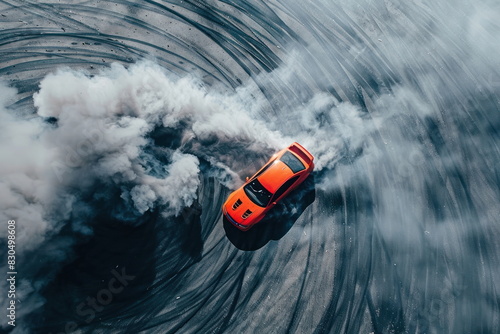 top view of driver drifting car, Automobile