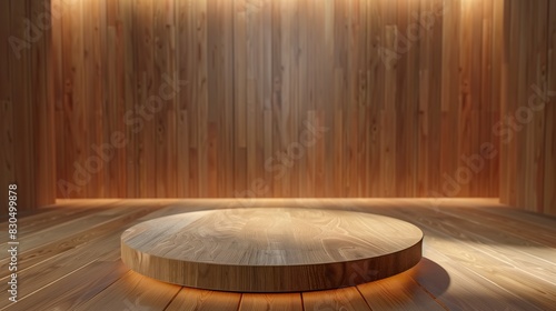 A wooden podium positioned centrally, perfect for mockup presentations or displays