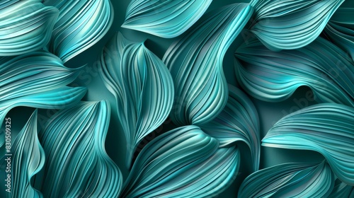  A tight shot of a blue-green backdrop, featuring a central leaf pattern The lower part of the image lies midway