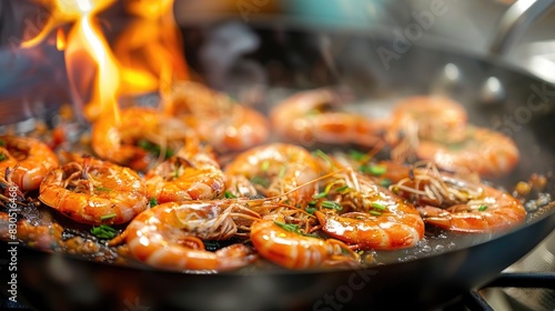 Cooked prawns on a stovetop
