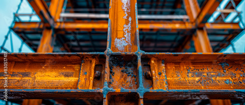 Close up large steel structure with rust, age and decay