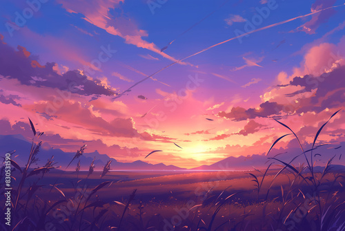 夕暮れの旋律：風に揺れる草原の詩