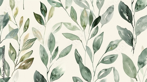 Minimalist botanical watercolor illustrations in muted greens for a calming and natural wallpaper background for bedrooms.