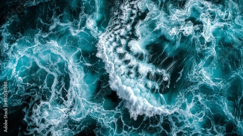  An aerial perspective of a water body with a wave approaching from the surface