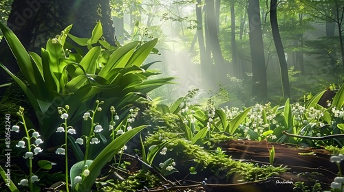 Springtime brings the elegant bloom of Lily of the Valley (Convallaria majalis) to the forest.