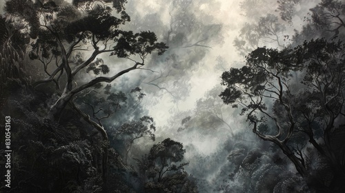 A forest enveloped in enigmatic mist