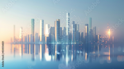 Transparent glass material urban skyline reflection illustration