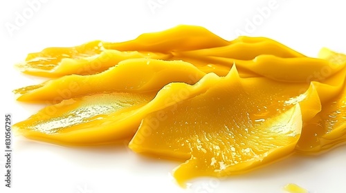 Studio shot of yellow mango pulp isolated on a white background.